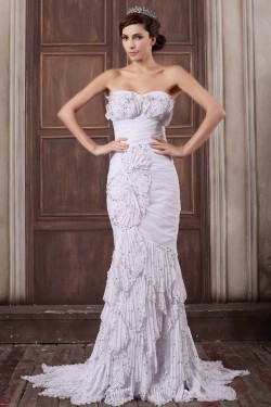 Mermaid/Trumpet Sweetheart Chiffon Elastic Woven Satin Beaded Wedding Dresses 2031355