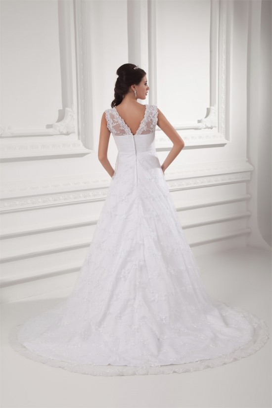 Sleeveless V-Neck Satin Lace A-Line Embellished Wedding Dresses 2031359 Sleeveless V-Neck Satin Lace A-Line Embellished Wedding Dresses 2031359