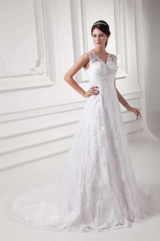 Sleeveless V-Neck Satin Lace A-Line Embellished Wedding Dresses 2031359 Sleeveless V-Neck Satin Lace A-Line Embellished Wedding Dresses 2031359