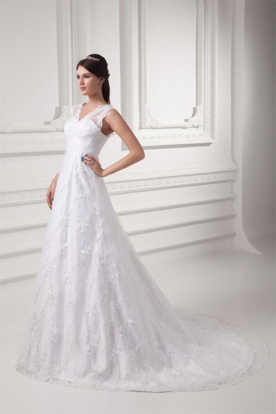 Sleeveless V-Neck Satin Lace A-Line Embellished Wedding Dresses 2031359 Sleeveless V-Neck Satin Lace A-Line Embellished Wedding Dresses 2031359