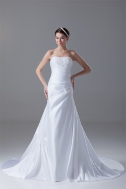 Soft Sweetheart Fit and flare Satin Sleeveless Wedding Dresses 2031360