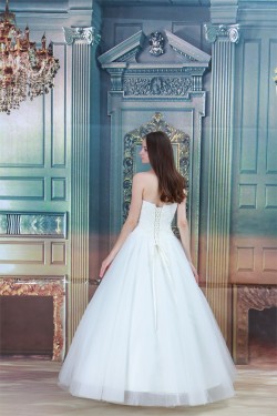 Strapless Ball Gown Satin Fine Netting Sleeveless Wedding Dresses 2031363