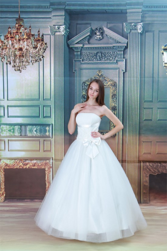 Strapless Ball Gown Satin Fine Netting Sleeveless Wedding Dresses 2031363