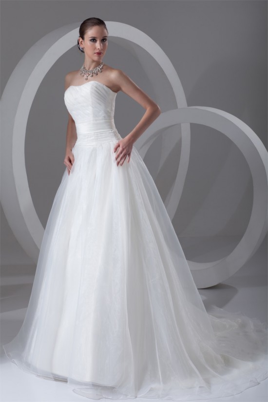 Strapless Ball Gown Sleeveless Satin Organza Wedding Dresses 2031365