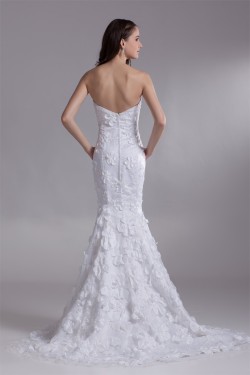 Strapless Satin Lace Mermaid/Trumpet Sleeveless Wedding Dresses 2031366