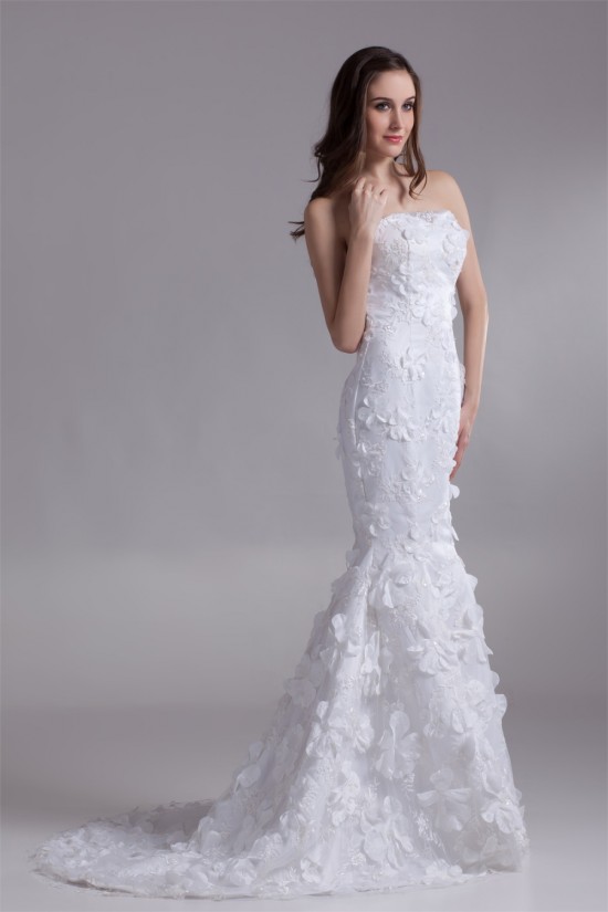 Strapless Satin Lace Mermaid/Trumpet Sleeveless Wedding Dresses 2031366 Strapless Satin Lace Mermaid/Trumpet Sleeveless Wedding Dresses 2031366