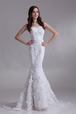 Strapless Satin Lace Mermaid/Trumpet Sleeveless Wedding Dresses 2031366