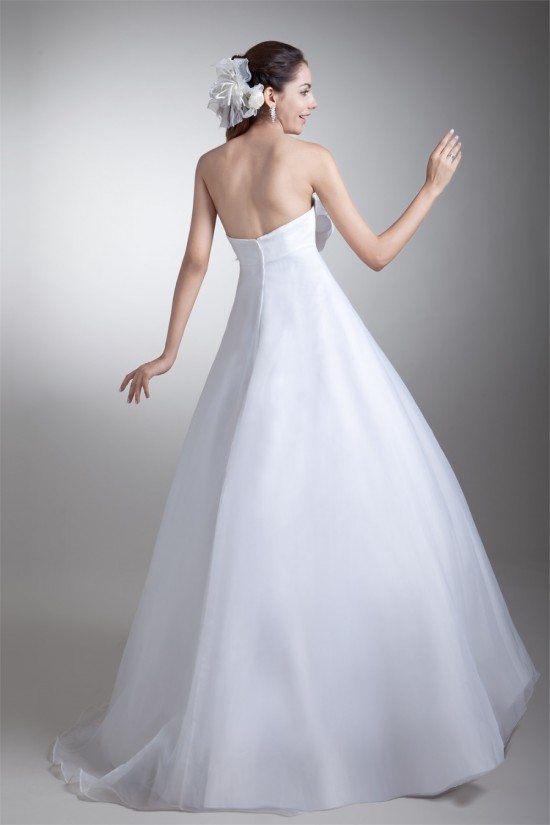 Strapless Satin Organza A-Line Sleeveless Wedding Dresses 2031367
