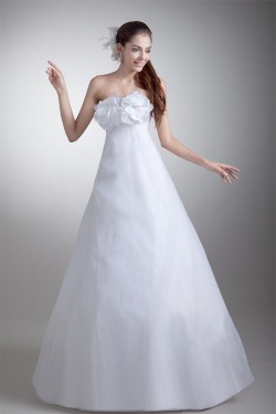 Strapless Satin Organza A-Line Sleeveless Wedding Dresses 2031367