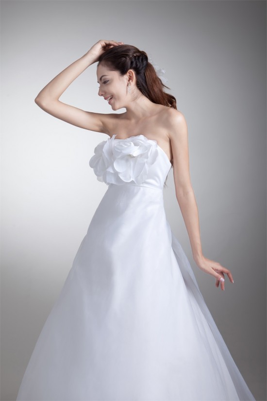 Strapless Satin Organza A-Line Sleeveless Wedding Dresses 2031367