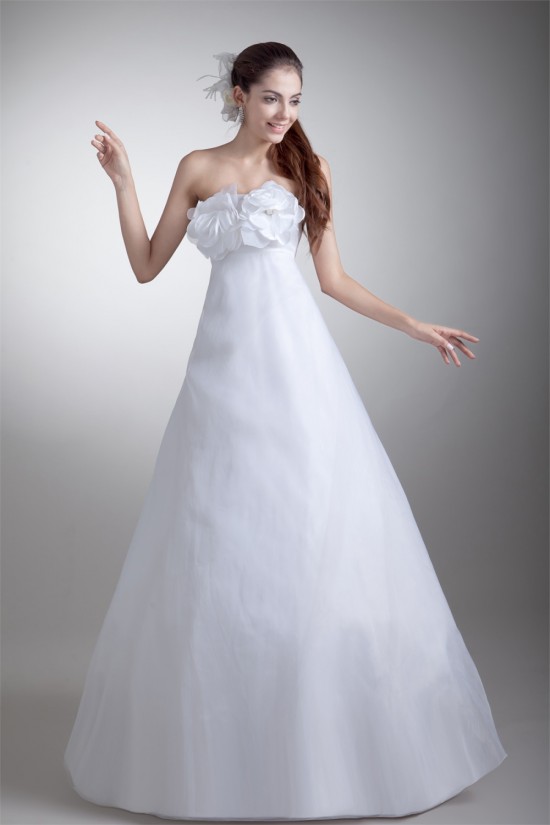 Strapless Satin Organza A-Line Sleeveless Wedding Dresses 2031367