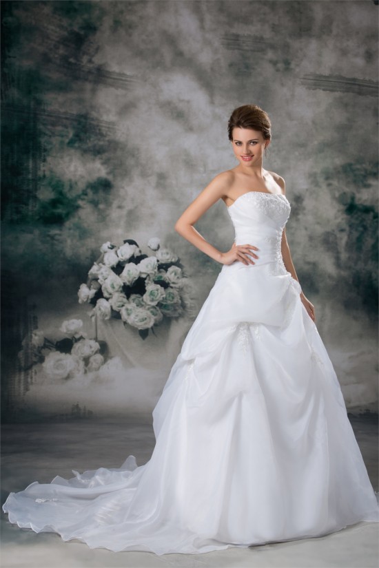 Strapless Satin Organza Sleeveless A-Line Lace Wedding Dresses 2031369 Strapless Satin Organza Sleeveless A-Line Lace Wedding Dresses 2031369