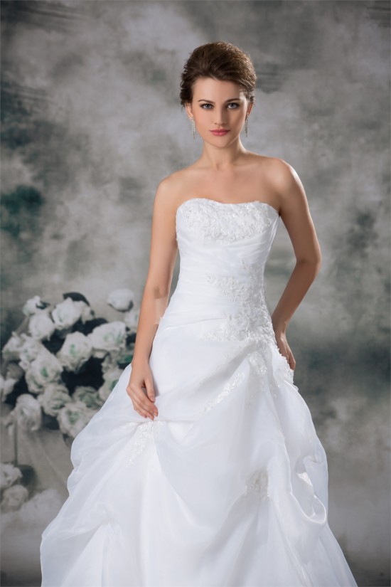 Strapless Satin Organza Sleeveless A-Line Lace Wedding Dresses 2031369 Strapless Satin Organza Sleeveless A-Line Lace Wedding Dresses 2031369