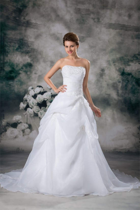 Strapless Satin Organza Sleeveless A-Line Lace Wedding Dresses 2031369 Strapless Satin Organza Sleeveless A-Line Lace Wedding Dresses 2031369