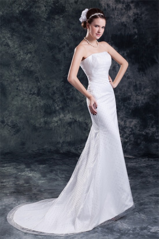 Strapless Sleeveless Mermaid/Trumpet Satin Fine Netting Wedding Dresses 2031372 Strapless Sleeveless Mermaid/Trumpet Satin Fine Netting Wedding Dresses 2031372