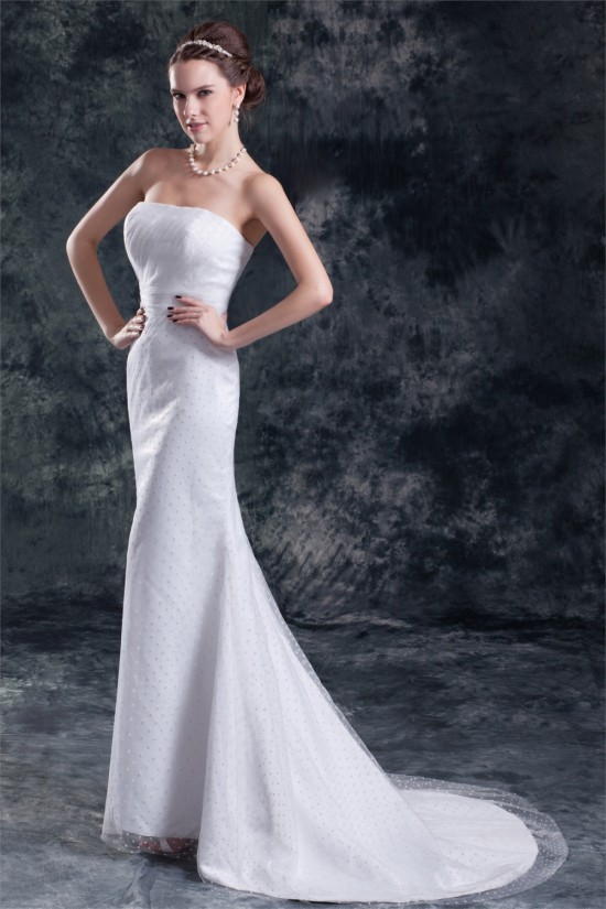 Strapless Sleeveless Mermaid/Trumpet Satin Fine Netting Wedding Dresses 2031372 Strapless Sleeveless Mermaid/Trumpet Satin Fine Netting Wedding Dresses 2031372