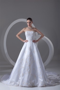 Strapless Sleeveless Satin A-Line Most Beautiful Wedding Dresses 2031373