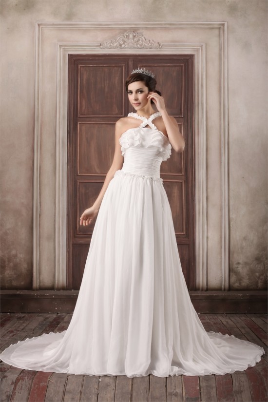 Straps Chiffon Elastic Woven Satin A-Line New Arrival Wedding Dresses 2031374