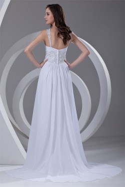 Straps Chiffon Satin Sleeveless Sheath/Column Beaded Beautiful Wedding Dresses 2031375