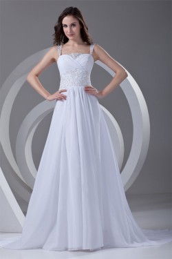 Straps Chiffon Satin Sleeveless Sheath/Column Beaded Beautiful Wedding Dresses 2031375
