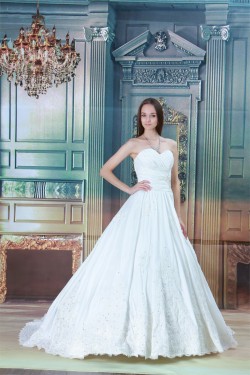 Sweetheart A-Line Satin Taffeta Sleeveless Beaded Lace Wedding Dresses 2031377