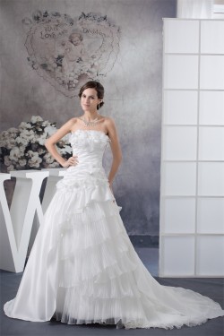A-Line Strapless Chapel Train Wedding Dresses 2030138
