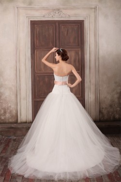 Sweetheart Ball Gown Satin Lace Fine Netting Sweet Wedding Dresses 2031381