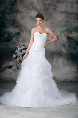Sweetheart Satin Fine Netting Sleeveless Wedding Dresses 2031384