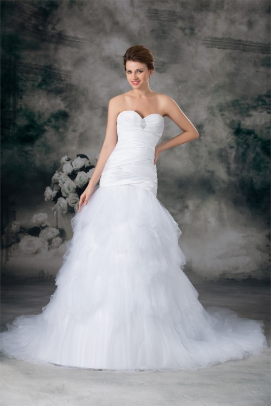 Sweetheart Satin Fine Netting Sleeveless Wedding Dresses 2031384 Sweetheart Satin Fine Netting Sleeveless Wedding Dresses 2031384