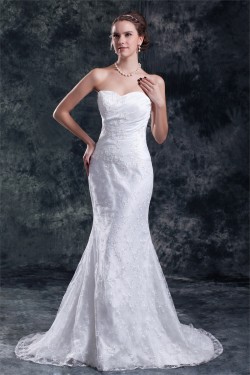 Sweetheart Satin Lace Mermaid/Trumpet Embellished Wedding Dresses 2031385