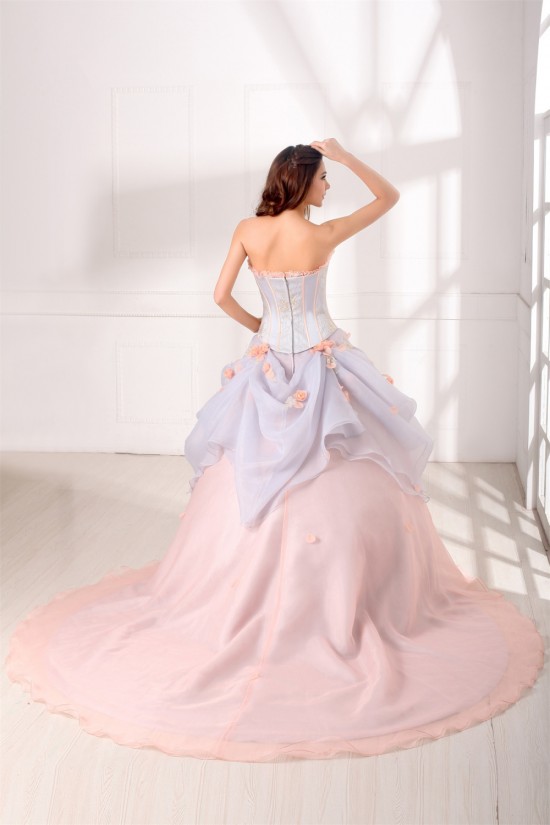 Sweetheart Satin Organza Sleeveless Ball Gown Wedding Dresses with Color 2031386