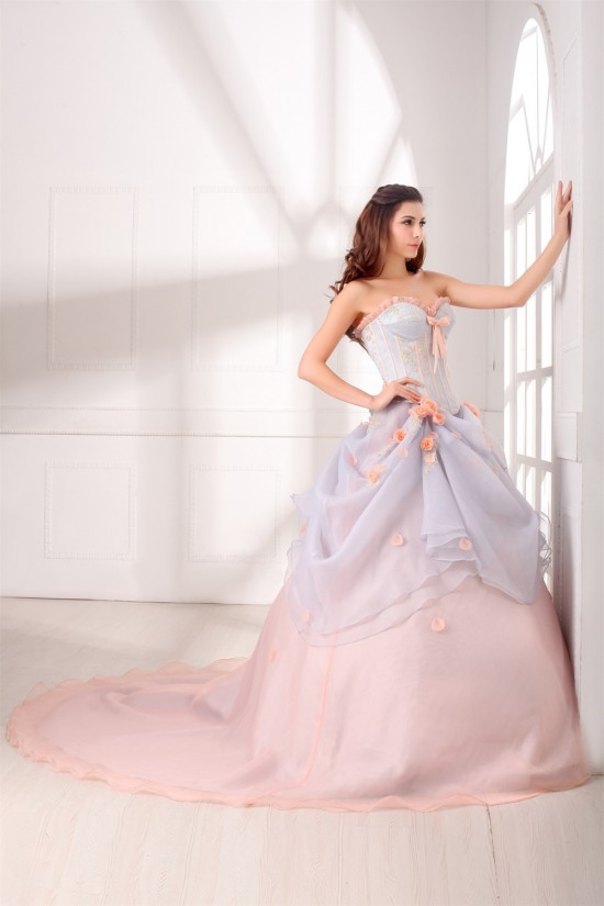 Sweetheart Satin Organza Sleeveless Ball Gown Wedding Dresses with Color 2031386