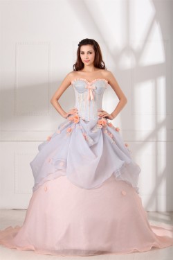 Sweetheart Satin Organza Sleeveless Ball Gown Wedding Dresses with Color 2031386