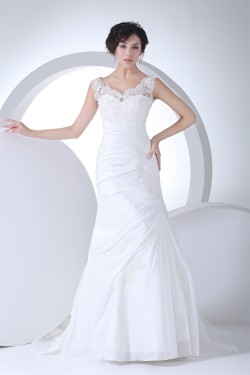 Fantastic Satin Taffeta Lace Mermaid/Trumpet Sleeveless Wedding Dresses 2030139