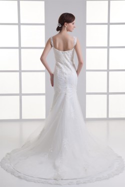 Sweetheart Sleeveless Satin Fine Netting Lace Embellished Wedding Dresses 2031393