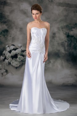Sweetheart Sleeveless Sheath/Column Elastic Woven Satin Wedding Dresses 2031396