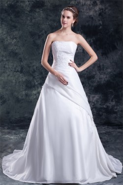 Taffeta A-Line Strapless Sleeveless Wedding Dresses 2031398
