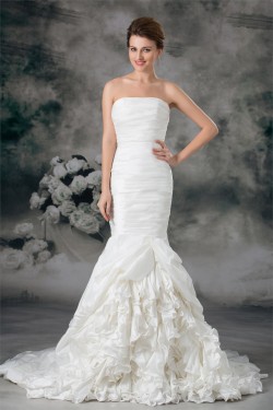 Taffeta Mermaid/Trumpet Strapless Sleeveless Embellished Wedding Dresses 2031400