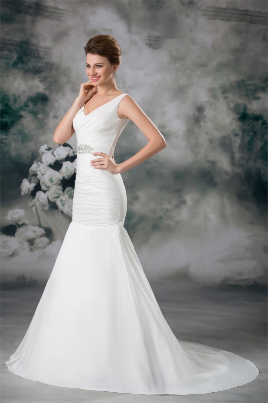 Taffeta Mermaid/Trumpet V-Neck Sleeveless Beaded Wedding Dresses 2031401 Taffeta Mermaid/Trumpet V-Neck Sleeveless Beaded Wedding Dresses 2031401
