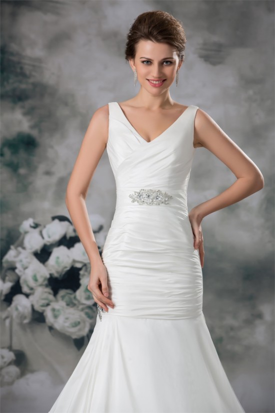 Taffeta Mermaid/Trumpet V-Neck Sleeveless Beaded Wedding Dresses 2031401 Taffeta Mermaid/Trumpet V-Neck Sleeveless Beaded Wedding Dresses 2031401
