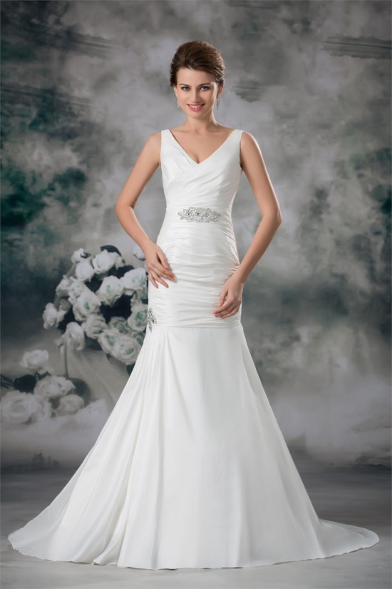 Taffeta Mermaid/Trumpet V-Neck Sleeveless Beaded Wedding Dresses 2031401 Taffeta Mermaid/Trumpet V-Neck Sleeveless Beaded Wedding Dresses 2031401