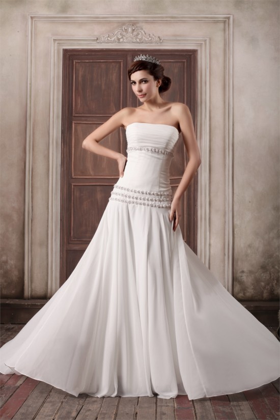 Unique Design Chiffon Elastic Woven Satin Strapless A-Line Wedding Dresses 2031408 Unique Design Chiffon Elastic Woven Satin Strapless A-Line Wedding Dresses 2031408