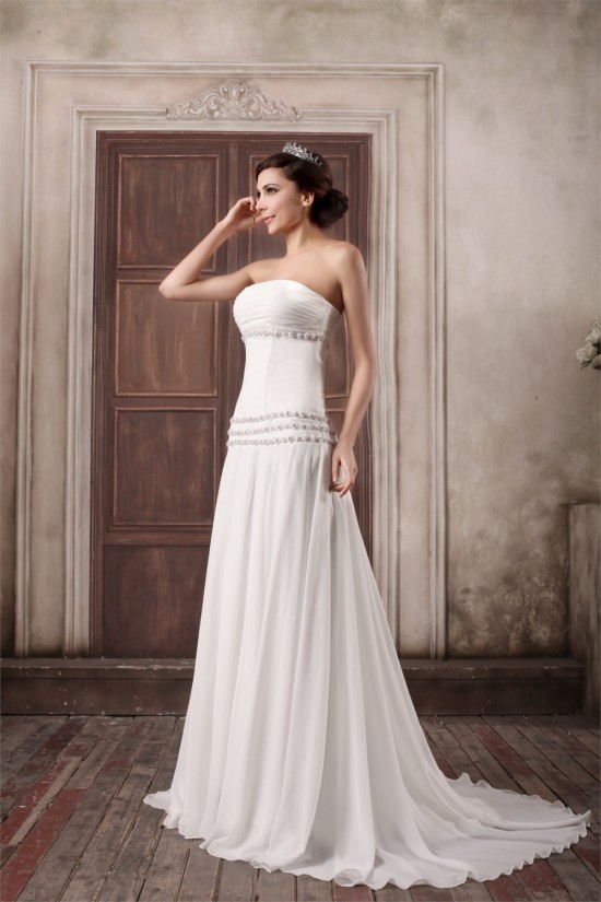 Unique Design Chiffon Elastic Woven Satin Strapless A-Line Wedding Dresses 2031408 Unique Design Chiffon Elastic Woven Satin Strapless A-Line Wedding Dresses 2031408