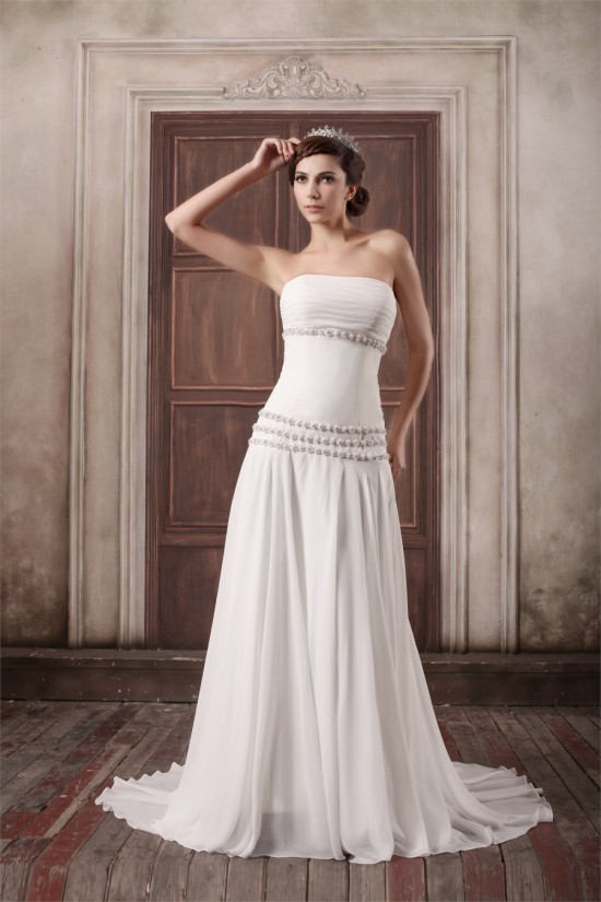 Unique Design Chiffon Elastic Woven Satin Strapless A-Line Wedding Dresses 2031408 Unique Design Chiffon Elastic Woven Satin Strapless A-Line Wedding Dresses 2031408