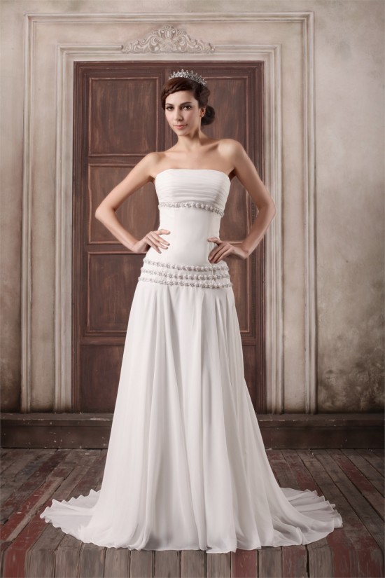 Unique Design Chiffon Elastic Woven Satin Strapless A-Line Wedding Dresses 2031408 Unique Design Chiffon Elastic Woven Satin Strapless A-Line Wedding Dresses 2031408