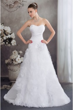 Fantastic Sleeveless A-Line Satin Organza Sweetheart Wedding Dresses 2030141
