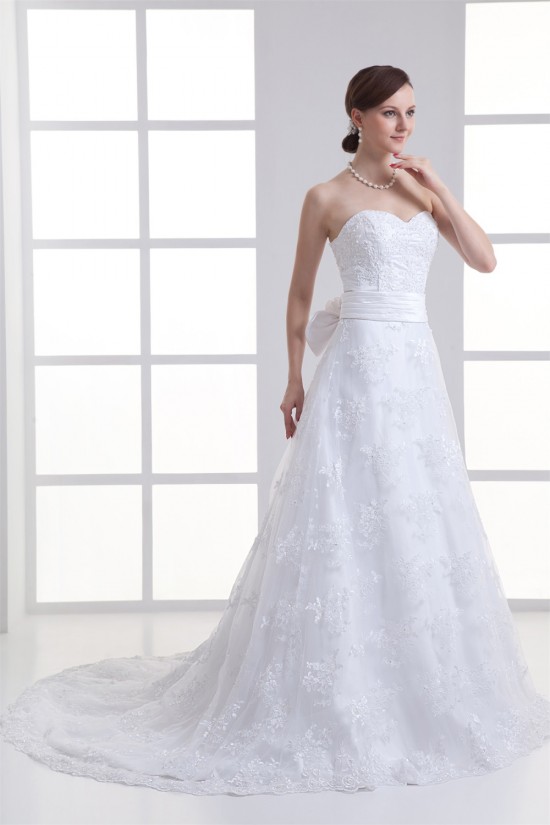 Unique Design Satin Lace A-Line Sweetheart Sleeveless Wedding Dresses 2031410