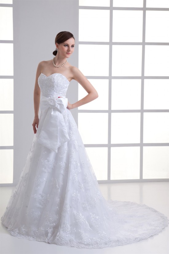 Unique Design Satin Lace A-Line Sweetheart Sleeveless Wedding Dresses 2031410