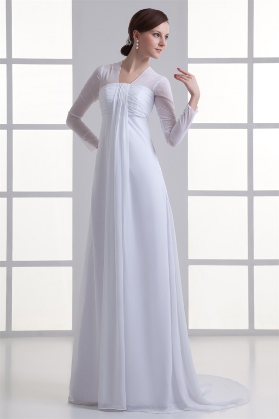 Empire V-Neck Chiffon Long Sleeve Sheath/Column Wedding Dresses Maternity Wedding Dresses 2031413 Empire V-Neck Chiffon Long Sleeve Sheath/Column Wedding Dresses Maternity Wedding Dresses 2031413