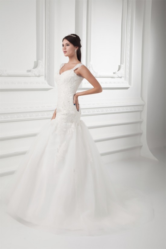 V-Neck Sleeveless A-Line Satin Fine Netting Lace Wedding Dresses 2031415 V-Neck Sleeveless A-Line Satin Fine Netting Lace Wedding Dresses 2031415